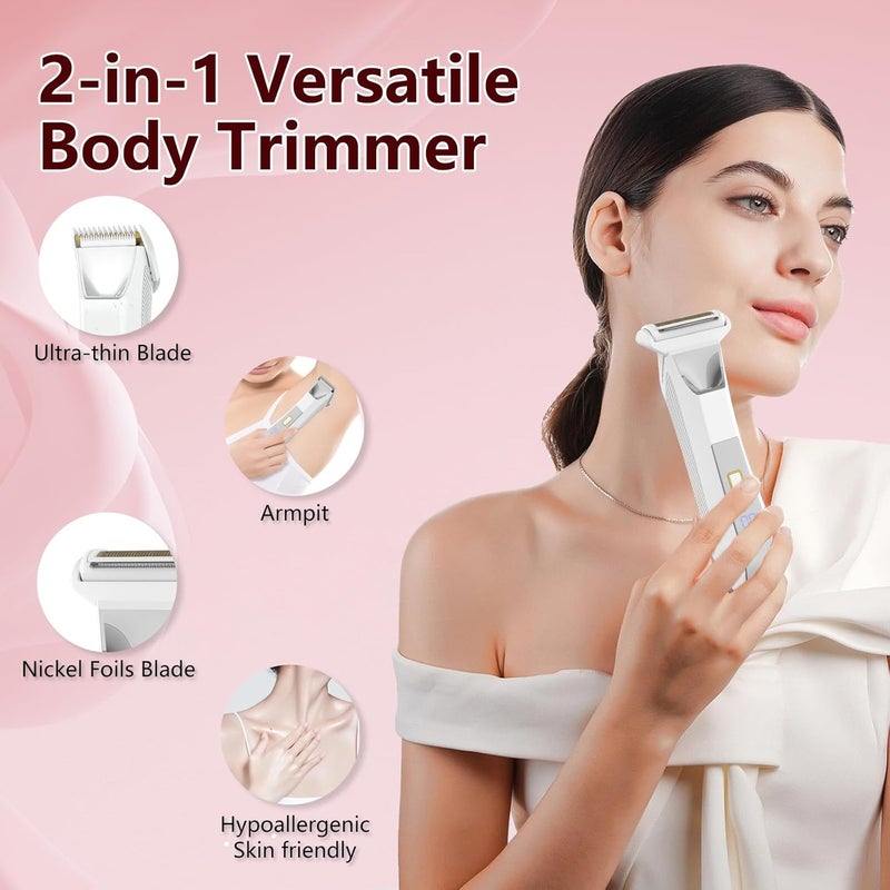 Bomic 2-in-1 Electric Bikini Trimmer for Women, Dual Head Shaver for Body & Pubic Hair, Painless Smooth, No-Nick Shaving, IPX7 Waterproof, Lightweight with Travel Lock, LED Display - Image 2